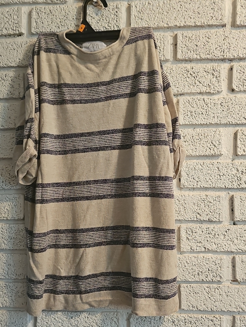 ZARA Beige & Navy Striped Knit Pullover